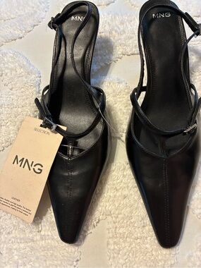 Mango Leather Kitten Heel Sling Back